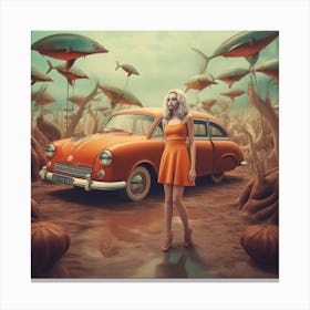 Woman And A Car Canvas Print