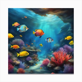 A Digital Painting Of A Vibrant Surreal Underwate Canvas Print
