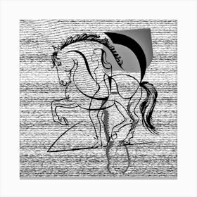 Horse And Rider, black, white, and grey illustration, Wall Art Canvas Print