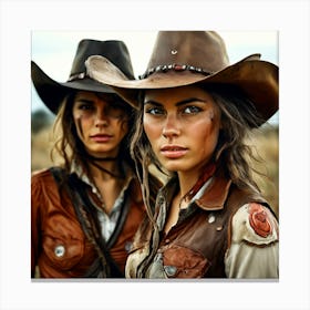 Two Cowgirls In Cowboy Hats Canvas Print