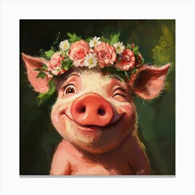 Pig In Flower Crown 2 Stampe su tela