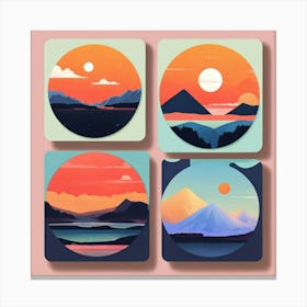 4 Badges Lo Fi Landscape With Minimalist Design (1) Canvas Print