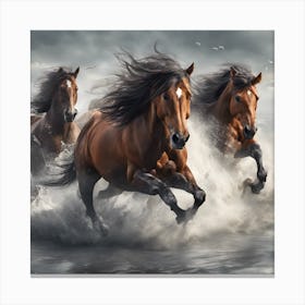 Horses Running In The Water 1 Canvas Print