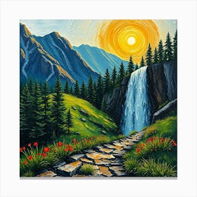 Sunset At The Waterfall Canvas Print