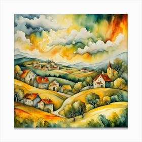 Watercolor Of A Village 6 Canvas Print