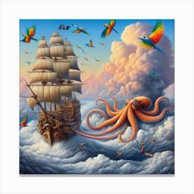 Cloudy with a Chance of Octopus: A Daring and Dreamlike Painting Canvas Print
