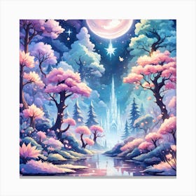 A Fantasy Forest With Twinkling Stars In Pastel Tone Square Composition 359 Canvas Print