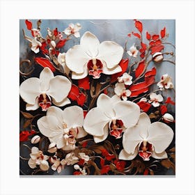 Pattern with White and red Orchid flowers Canvas Print