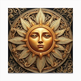 Golden Sun Face Canvas Print