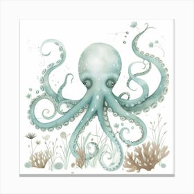Storybook Style Octopus With Ocean Plants 7 Canvas Print