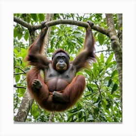 Orangutan Hanging From Tree Canvas Print