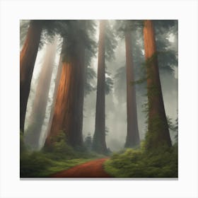 Forest of giant trees in the fog Canvas Print