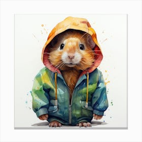 Watercolour Cartoon Guinea Pig In A Hoodie 3 Canvas Print