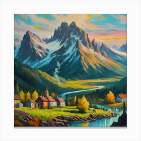 Landscape Of A Mountain Village Canvas Print