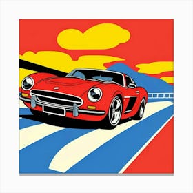 Colorful Red Car on a Comic Highway Canvas Print