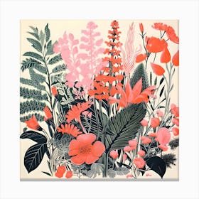 Risograph Style Botanical Print, Modern Flowers Canvas Print