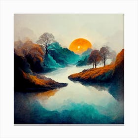 Sunset Over A River 1 Canvas Print