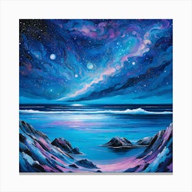 Sea Stars Night Nature Ocean Sky Space Galaxy Night Sky Universe Cosmos Astronomy Moon Digital Art Blue Canvas Print