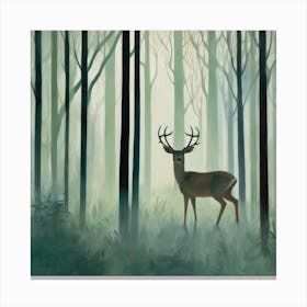 Deer in Misty Forest Series. Style of Hockney. 2 Canvas Print
