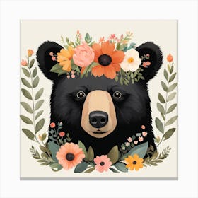 Floral Baby Black Bear Nursery Illustration (22) Canvas Print
