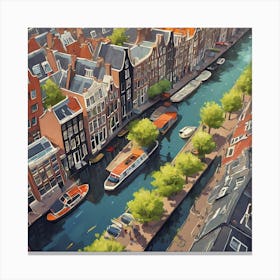 Amsterdam Canal Summer Aerial View Painting Art Print Canvas Print