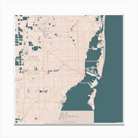 Miami Florida Pink and Blue Cute Script Street Map Canvas Print