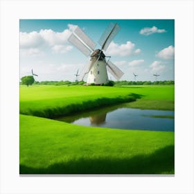 Windmill In The Field Canvas Print