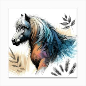 Pony And Plants Creative Color Drawing 1 Canvas Print