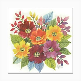 A Watercolor Painting Of Colorful Flowers And Le (10) Out Canvas Print