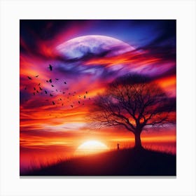 Sunset With A Tree 7 Canvas Print