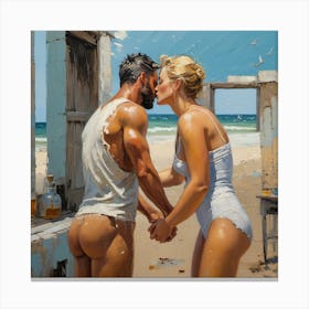 Nude Couple On The Beach, Van Gogh Art Style Canvas Print