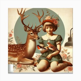 Little Girl And Deer 1 Canvas Print