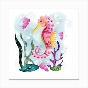 Watercolor Seahorse Square Canvas Print