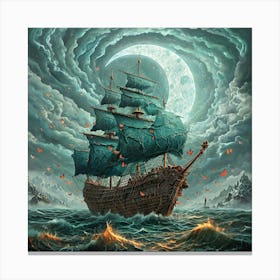 Fantastical Ship With Tattered Sails Surrounded By Butterflies Canvas Print