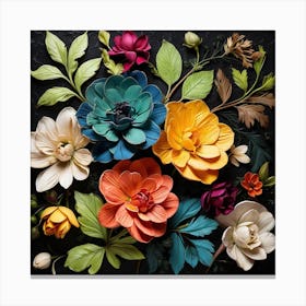 Paper Flowers On A Black Background Canvas Print