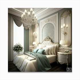 Bedroom With A Chandelier Canvas Print