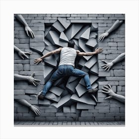 Man Jumping Out Of A Brick Wall 3 Canvas Print