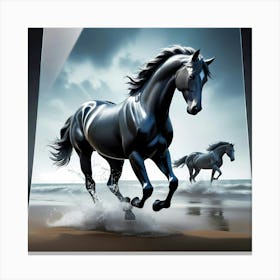 Two Horses Running On The Beach Canvas Print