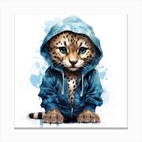 Watercolour Cartoon Jaguar In A Hoodie Canvas Print