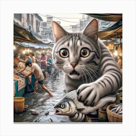 Cat At The Fish Market 1 Canvas Print