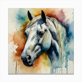 White Horse Watercolor Painting Canvas Print