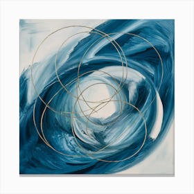 Golden Harmony Abstract Intertwining Circles On Blue (4) Canvas Print