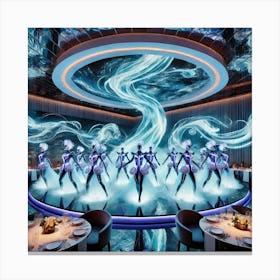 A Futuristic Restaurant Showcasing Live Entertainm Canvas Print