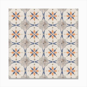 Moroccan Tile, Oriental Art, North African Ethnic Decor in Blue and Orange 6 Canvas Print