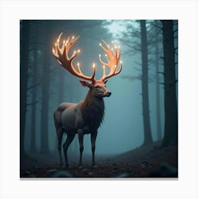 A Deer With Glowing Antlers, Standing Majestically In A Misty, Enchanted Forest Canvas Print