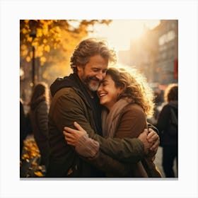 A Warm Spontaneous Hug Exchanged Between Two Old Friends Their Smiles Radiating Gratitude And Mutu (1) Canvas Print