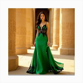 Woman In A Green Dress 1 Canvas Print