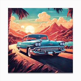 Classic Car In The Sunset Canvas Print