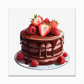 Chocolate Cake With Strawberries 15 Canvas Print