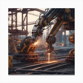 Robot Welding At The Factory Canvas Print